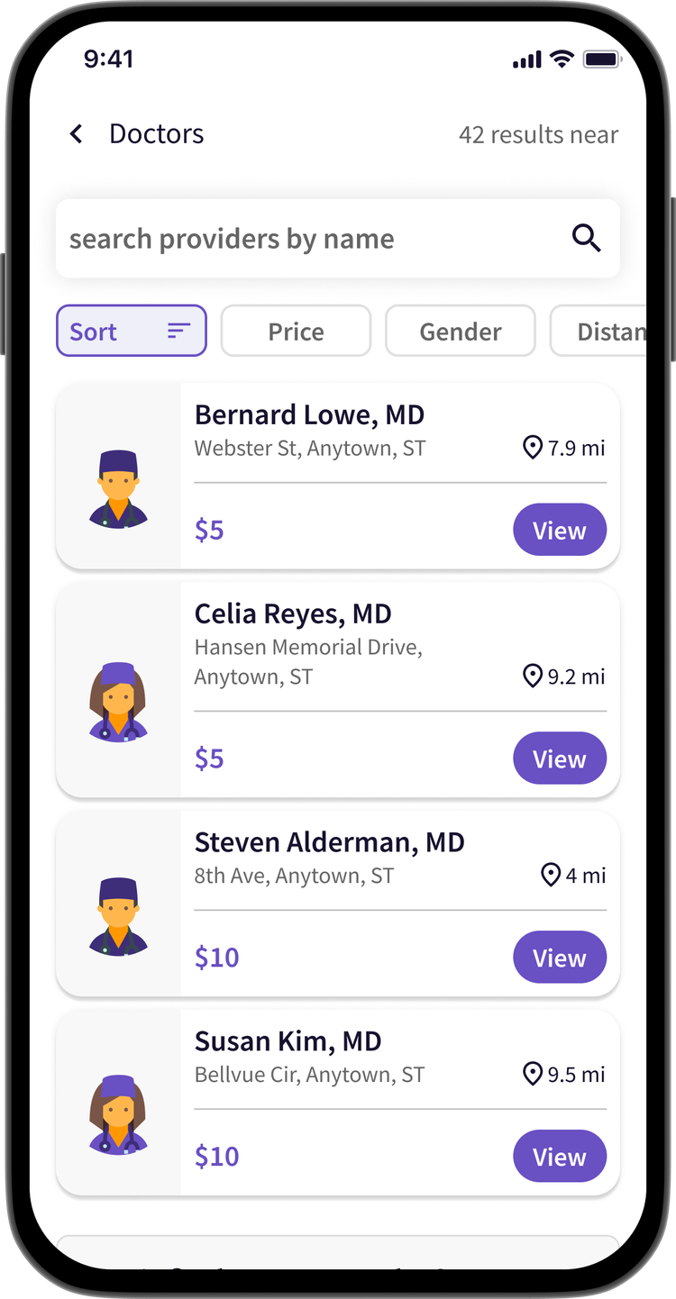 Surest app showing copays