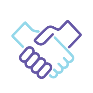 Light blue and purple icon showing two hands shaking