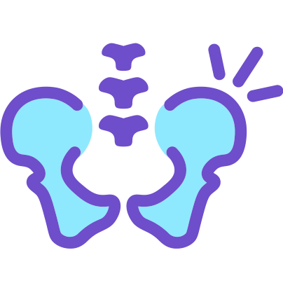 Light blue and purple icon of the hips bones and lower spine