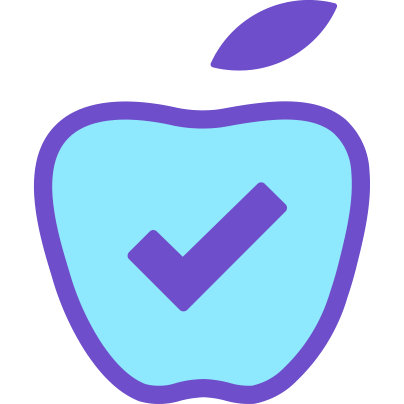 Light blue and purple icon of an apple, illustrating preventive health care