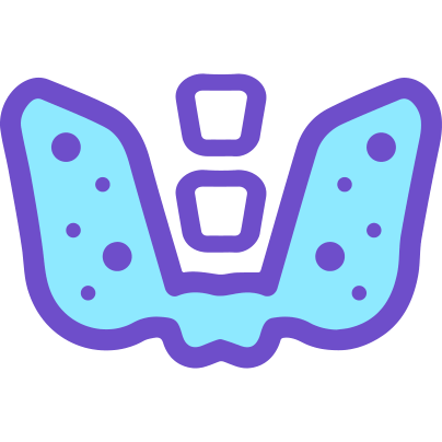 Light blue and purple icon of the butterfly shaped thyroid