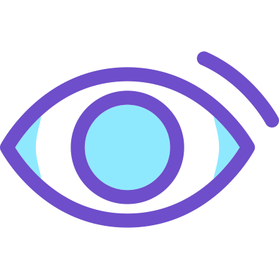 Light blue and purple icon of an eye