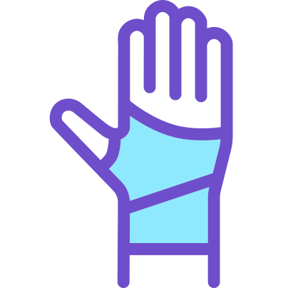Purple icon of a hand with a blue wrap around the wrist