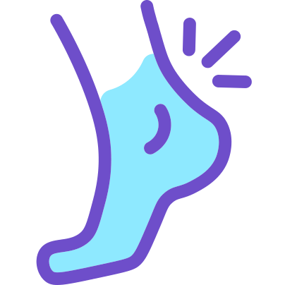Light blue and purple illustration of the side of a foot