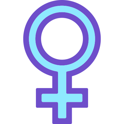 Light blue and purple icon of a circle with cross below, illustrating women's health