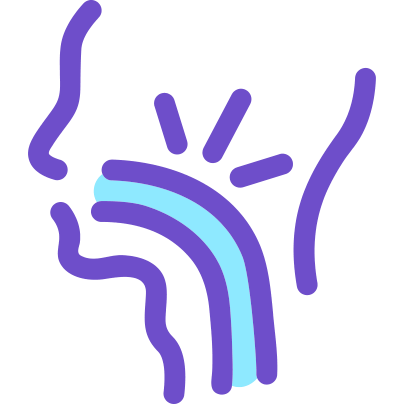 Purple icon of a person with their throat highlighted light blue