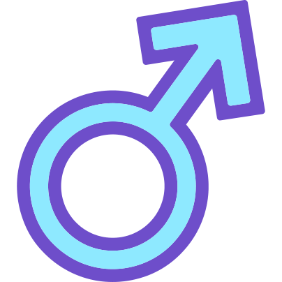 Light blue and purple icon of a circle with arrow pointing up, illustrating men's health